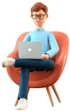 man on a chair with laptop, legs crossed